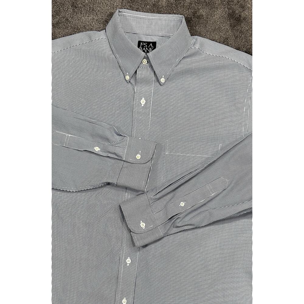 Jos A Bank Travelers Men 17 Button Down Oxford Long Sleeve Blue Pin Stripe Shirt